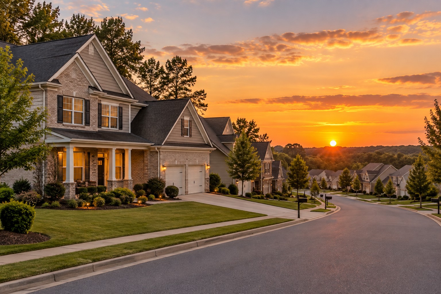 A Columbia County community at sunset, illustrative