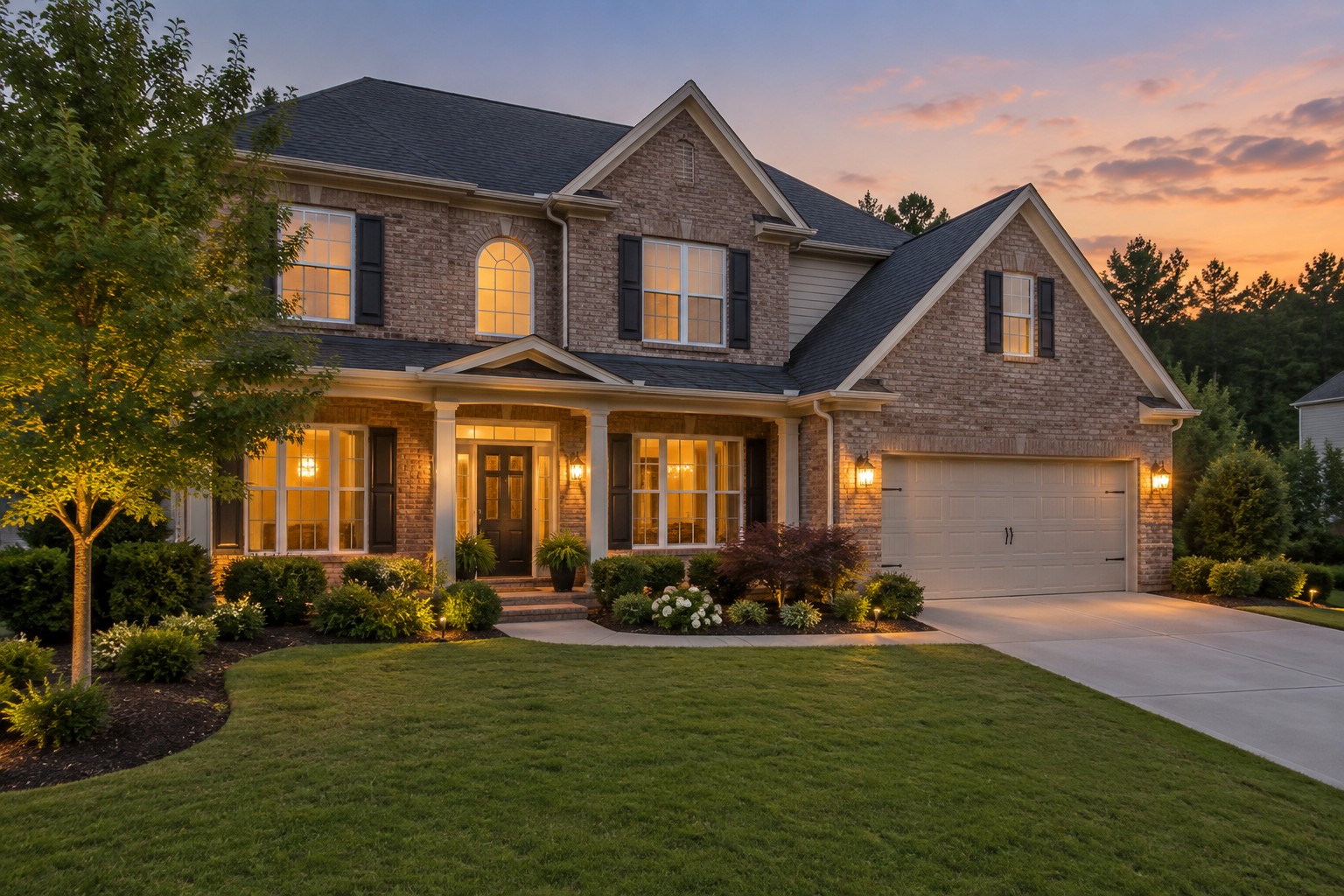A Columbia County Georgia home exterior at dusk, illustrative